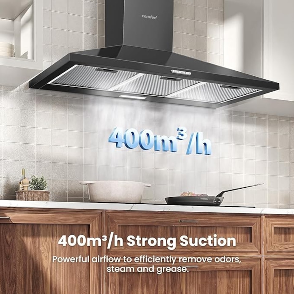 image 1 of Comfee Wall-mounted 3-Speed Range Hood - Black 90CM