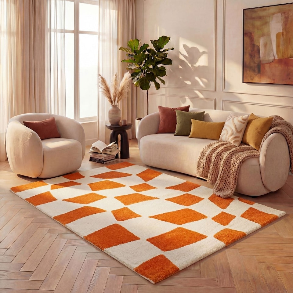image 1 of The Rugs Joli Collection Chequered Soft and Dense Pile Living Room and Bedroom Floor Rug