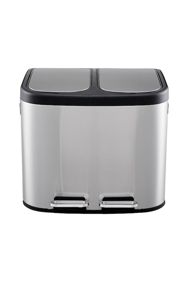image 1 of Living and Home 30L Stainless Steel Dual-Pedal Step Trash Can | Chrome