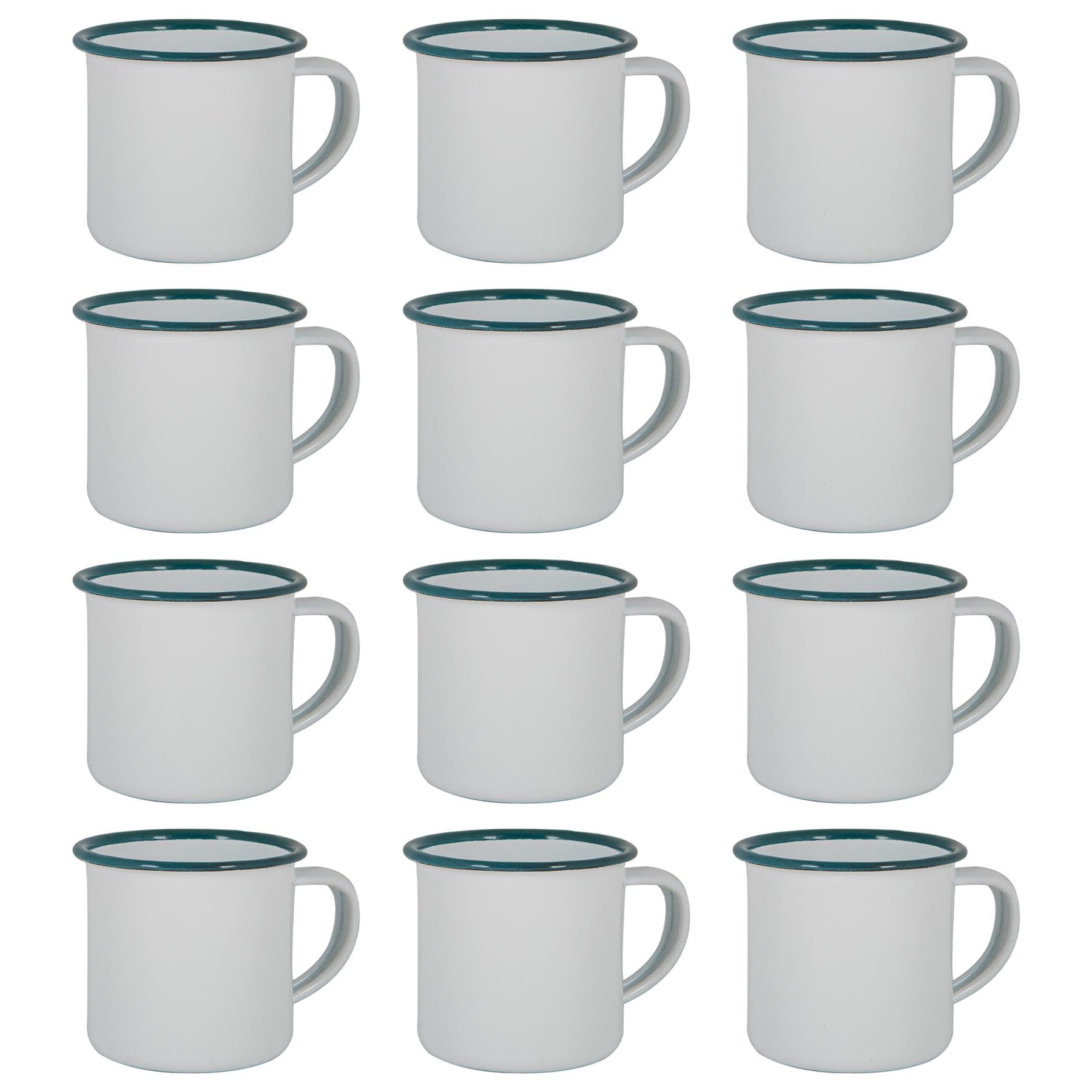 Argon Tableware 130ml Enamel Espresso Cups - Set of 12 Metal Drinking Mug Cup Set in Green