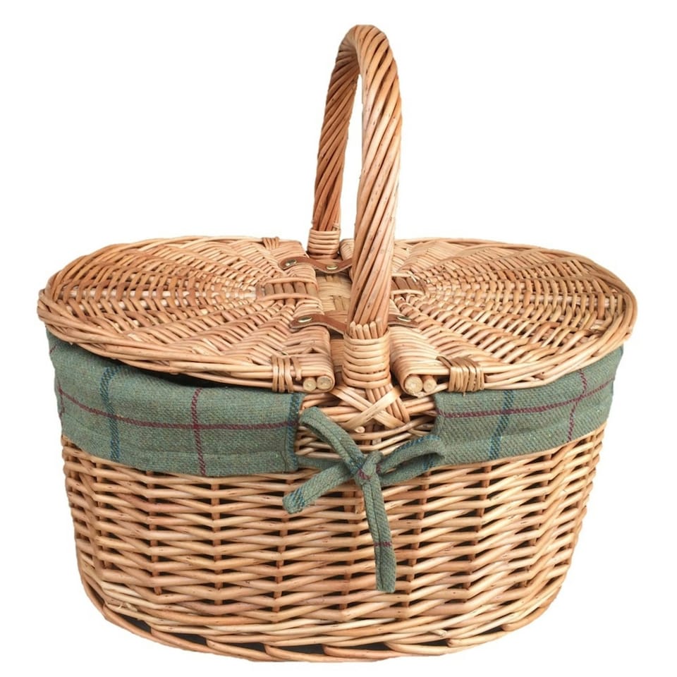 image 1 of Light Steamed Oval Lidded Wicker Basket with Lining Cream | Cream | One Size