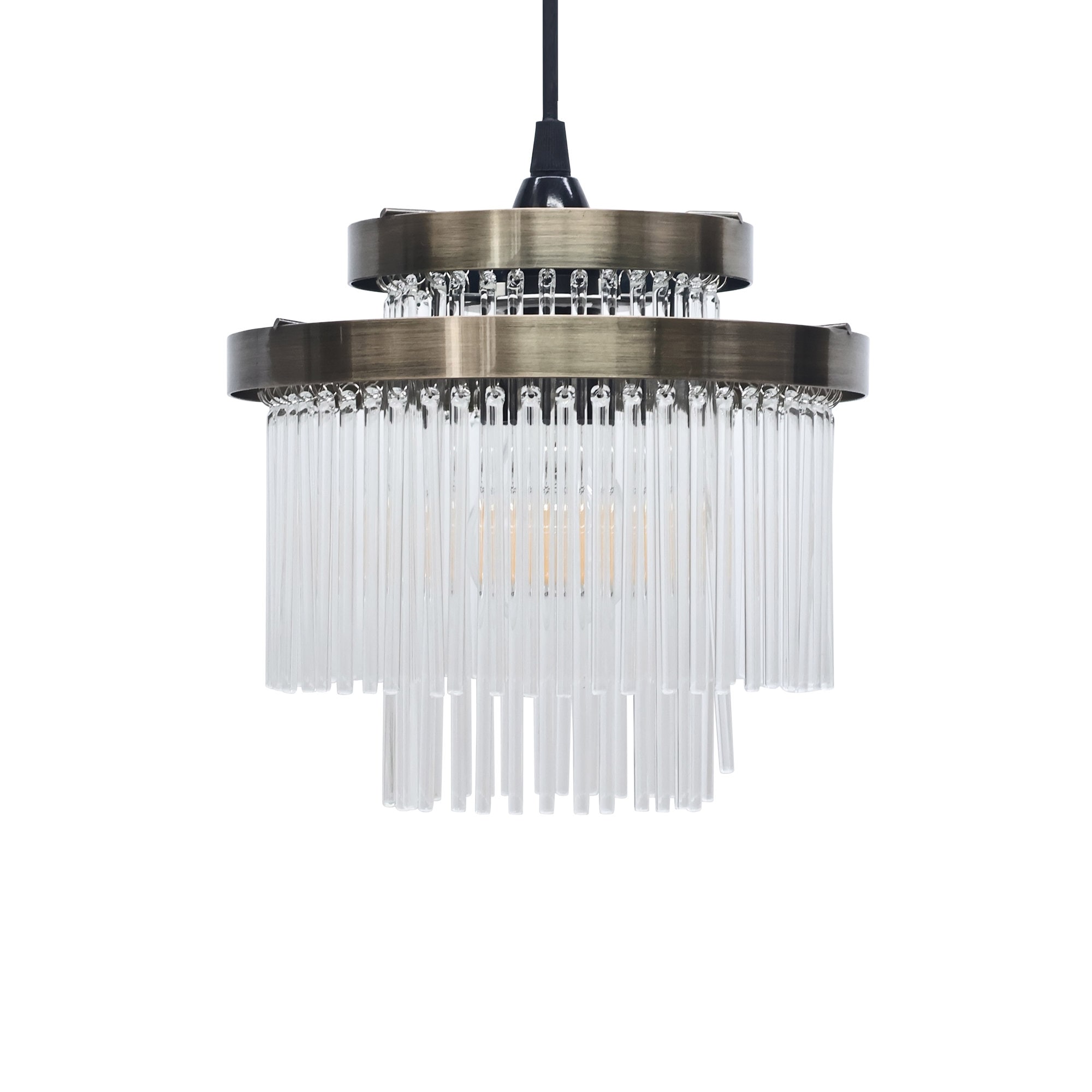 First Choice Lighting Ashley Antique Brass with Glass Rods Easy Fit Pendant Shade in Clear