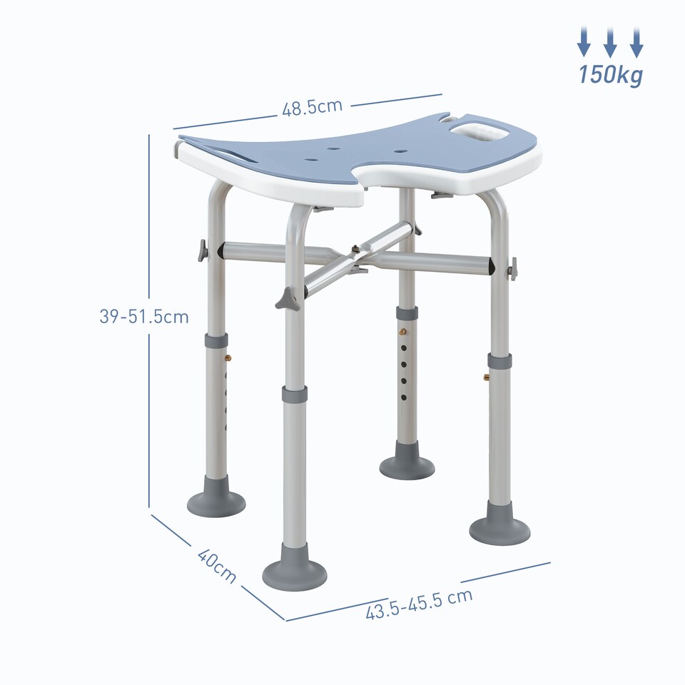 image 1 of HOMCOM Aluminium Shower Stool for Disabled Elderly Non-Slip Bath Stool Light Blue