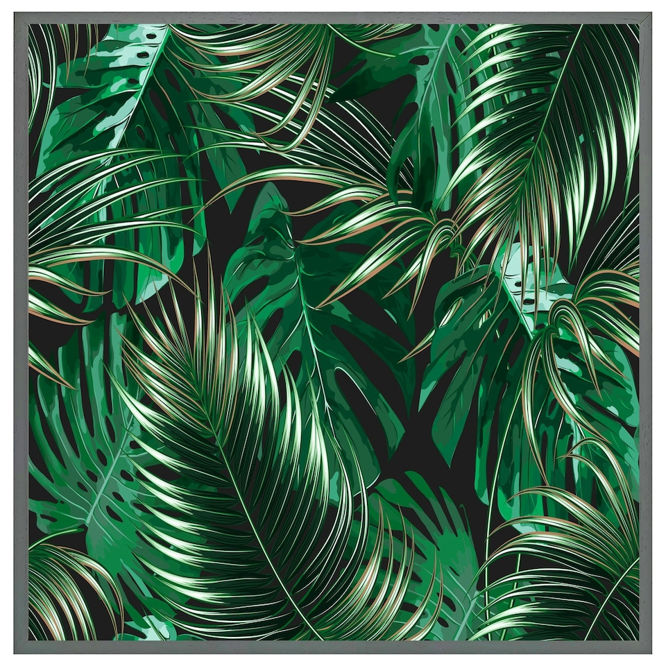image 1 of Tropical leaves on black (Picture Frame) White | XL