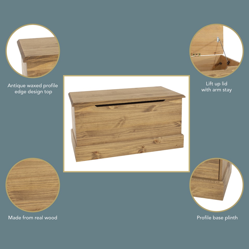 image 1 of Cotswold Ottoman Storage Trunk - Antique Wax Pine with Chunky Top and Classic Country Style | Brown | Antique Wax | One Size | 1