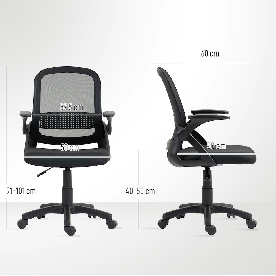 image 1 of HOMCOM Ergonomic Swivel Computer Chair with Flip-up Armrests, Black Black