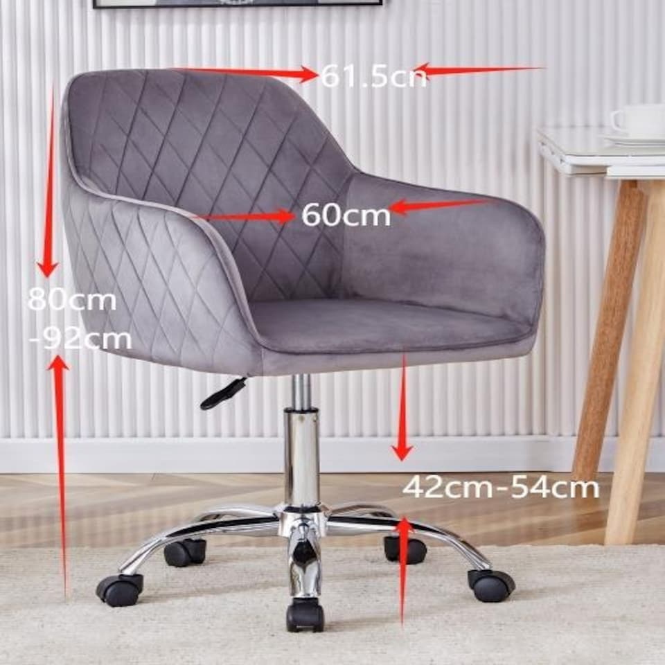 image 1 of Office Chair grey velvet swivel with arms and wheels leisure home desk computer Grey