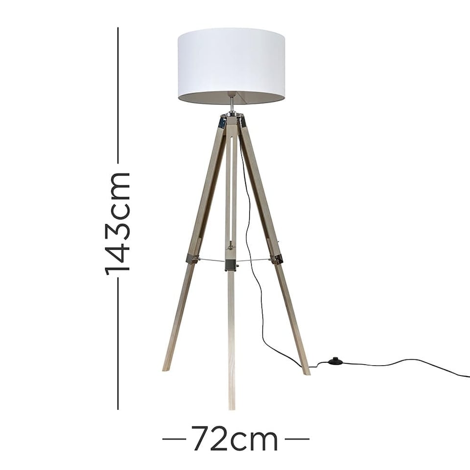image 1 of ValueLights Brown Floor Lamp Drum White Shade | Brown