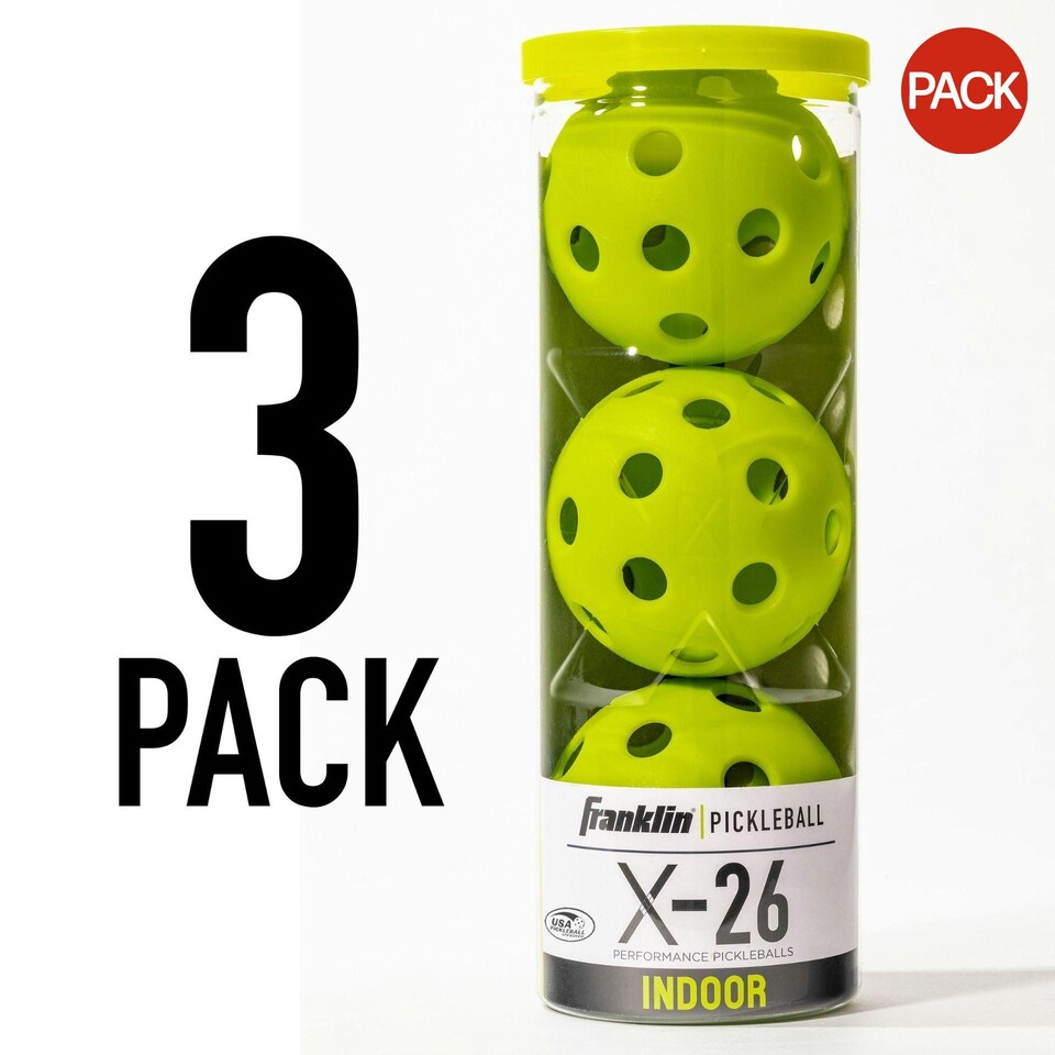 Franklin X-26 Indoor Pickleball Balls (Pack of 3) - Lime Green - One Size