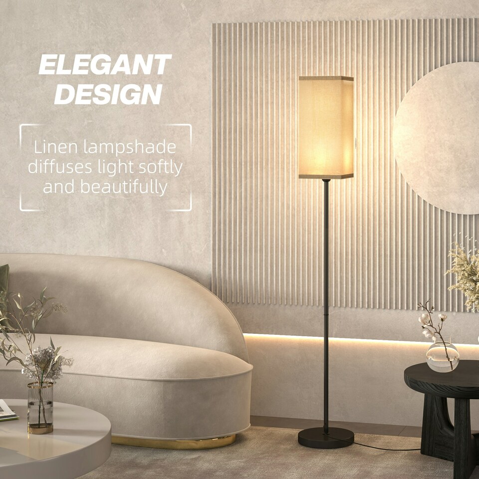 image 1 of HOMCOM Standing Floor Lamp with Linen Shade for Living Room, Bedroom, Black