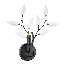 Modern Birch Matte Black Wall Lighting Fixture with Transparent Acrylic Leaves | Black