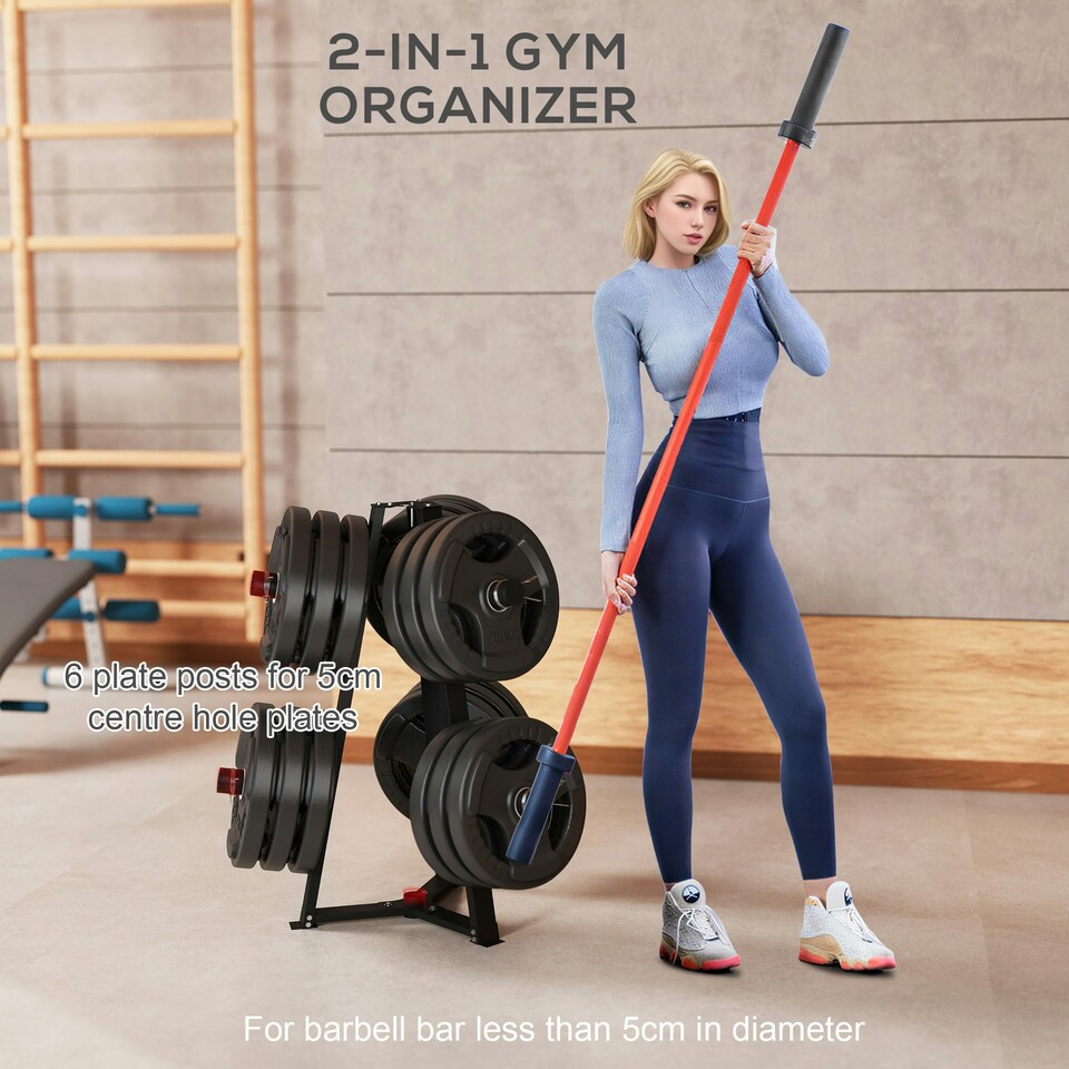 image 1 of SPORTNOW Weight Plate Storage Rack with 6 Fasten Clamps, Max Load 300kg