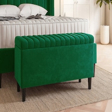 120cm Lined Upholstered Ottoman Storage box - Forest Green Plush Velvet Blanket Storage Box with Wooden Legs