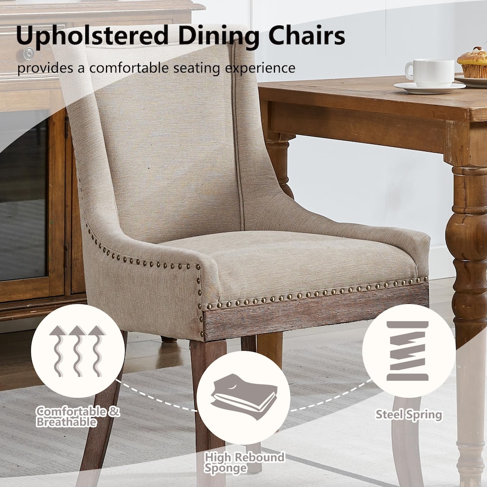 image 1 of Bewley Set of 4 Vintage Upholstered Dining Chairs with Wood Legs