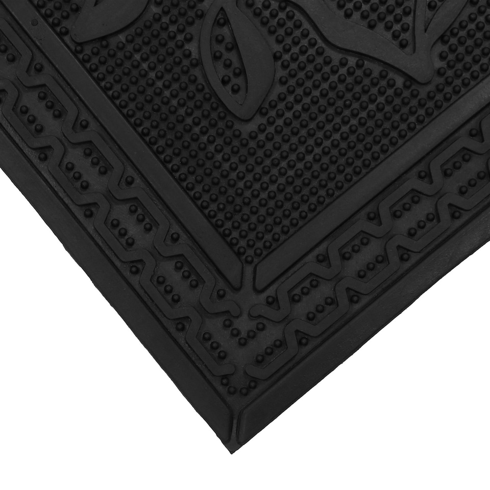 image 1 of JVLFoliage Rubber Scraper Doormat and Patio Mat Set, Black
