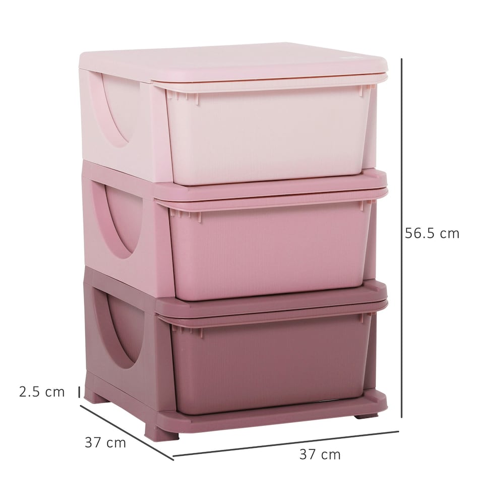 image 1 of HOMCOM Kids Storage Units with Drawers 3 Tier Chest Vertical Dresser Tower Pink | 37cm x 37cm x 56.5cm