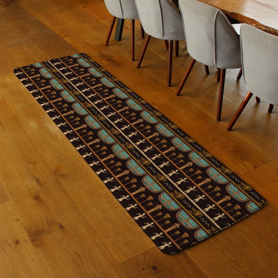 image 1 of Orange & Black Hieroglyphs (Runner Rug) Black