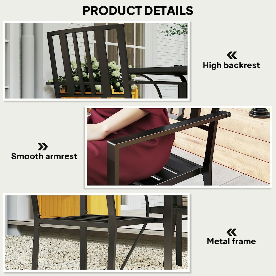 image 1 of Outsunny 2 PCs Stackable Outdoor Garden Chairs with Metal Slatted Design, Black