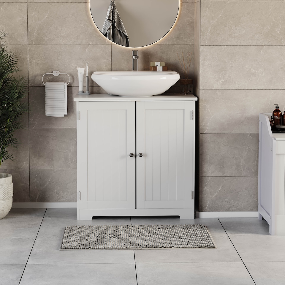 image 1 of Bath Vida Priano 2 Door Under Sink Freestanding Bathroom Cabinet, White | White | 1