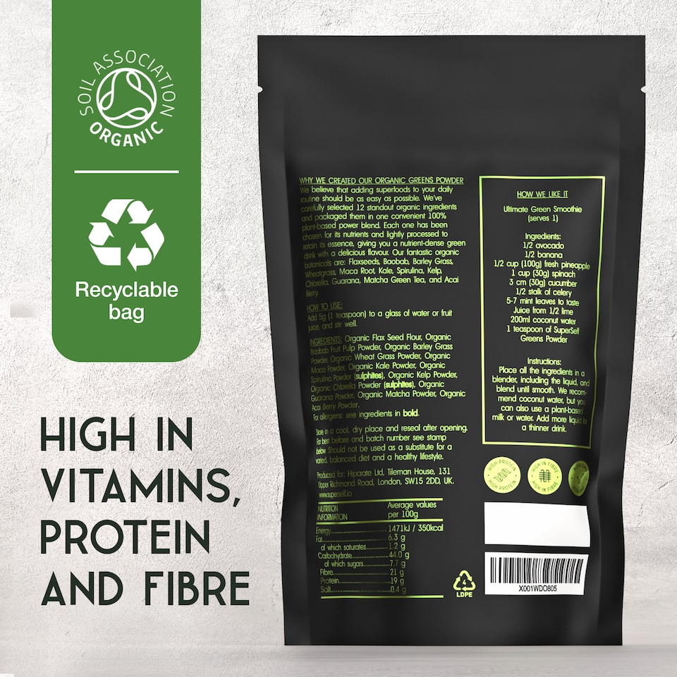 image 1 of SuperSelf Organic Super Greens Powder with 12 Superfoods 200g