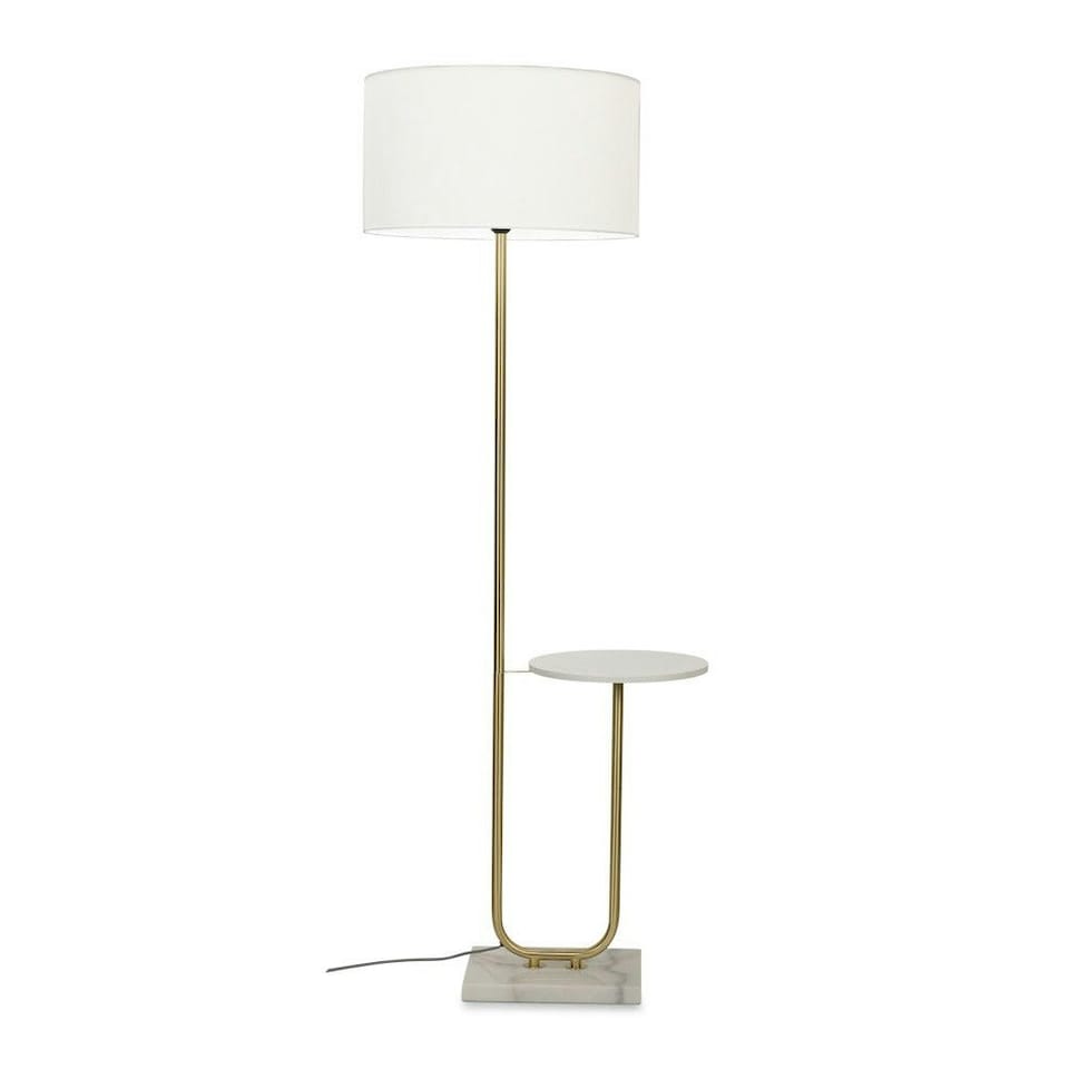 image 1 of ValueLights Tavel Brushed Gold Floor Lamp White Shade