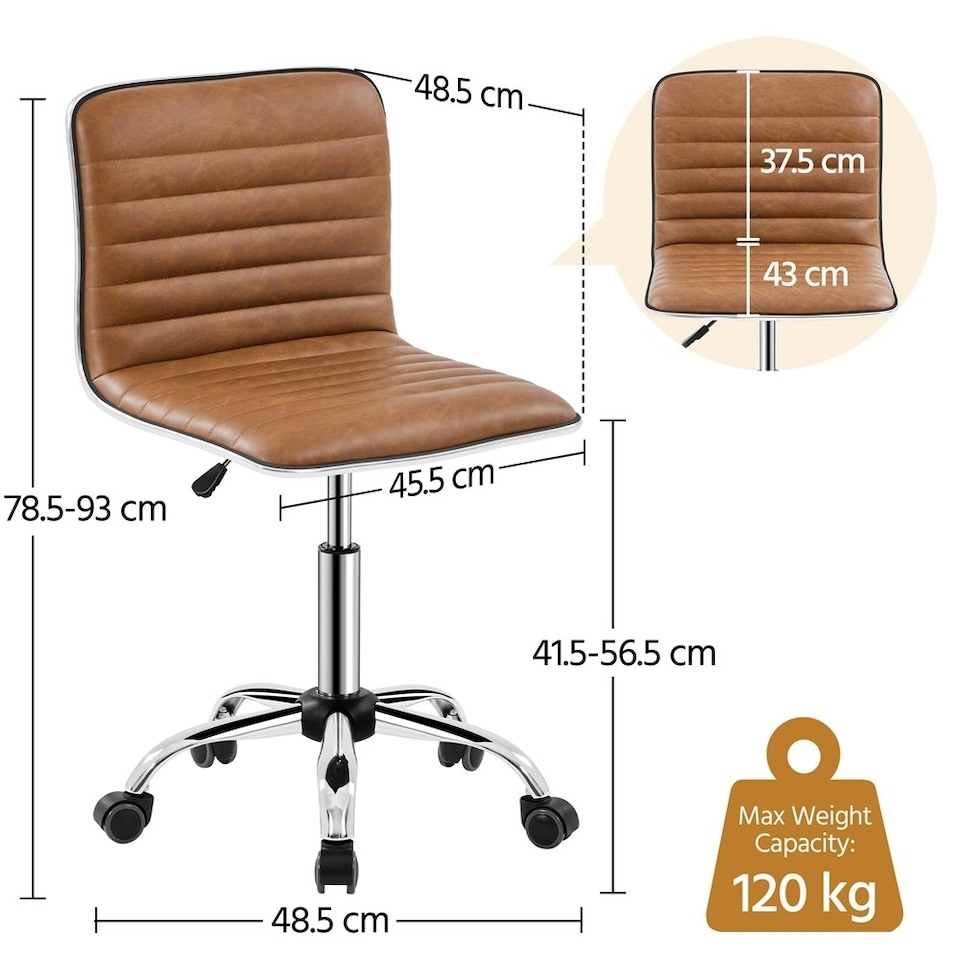 image 1 of Yaheetech PU Leather Low Back Armless Desk Chair Brown | Retro Brown