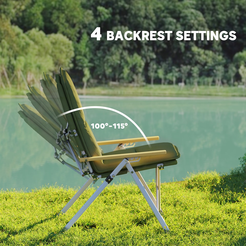 image 1 of Outsunny Portable Camping Chair for Adults, High Back Folding Chair with Padded Seat and Carry Bag, Outdoor Recliner for Hiking, Fishing, Beach and Picnic, Green