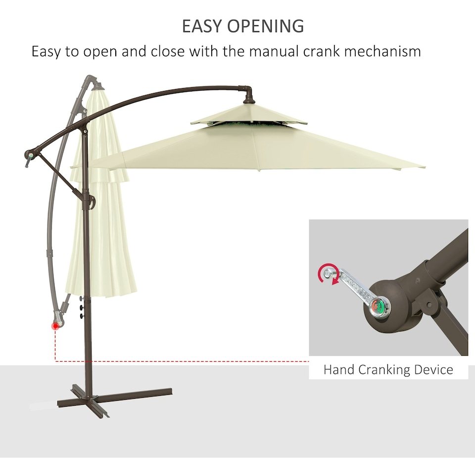 image 1 of Outsunny 2.7m Cantilever Banana Parasol Outdoor Sun Shade w/ Crank, Beige