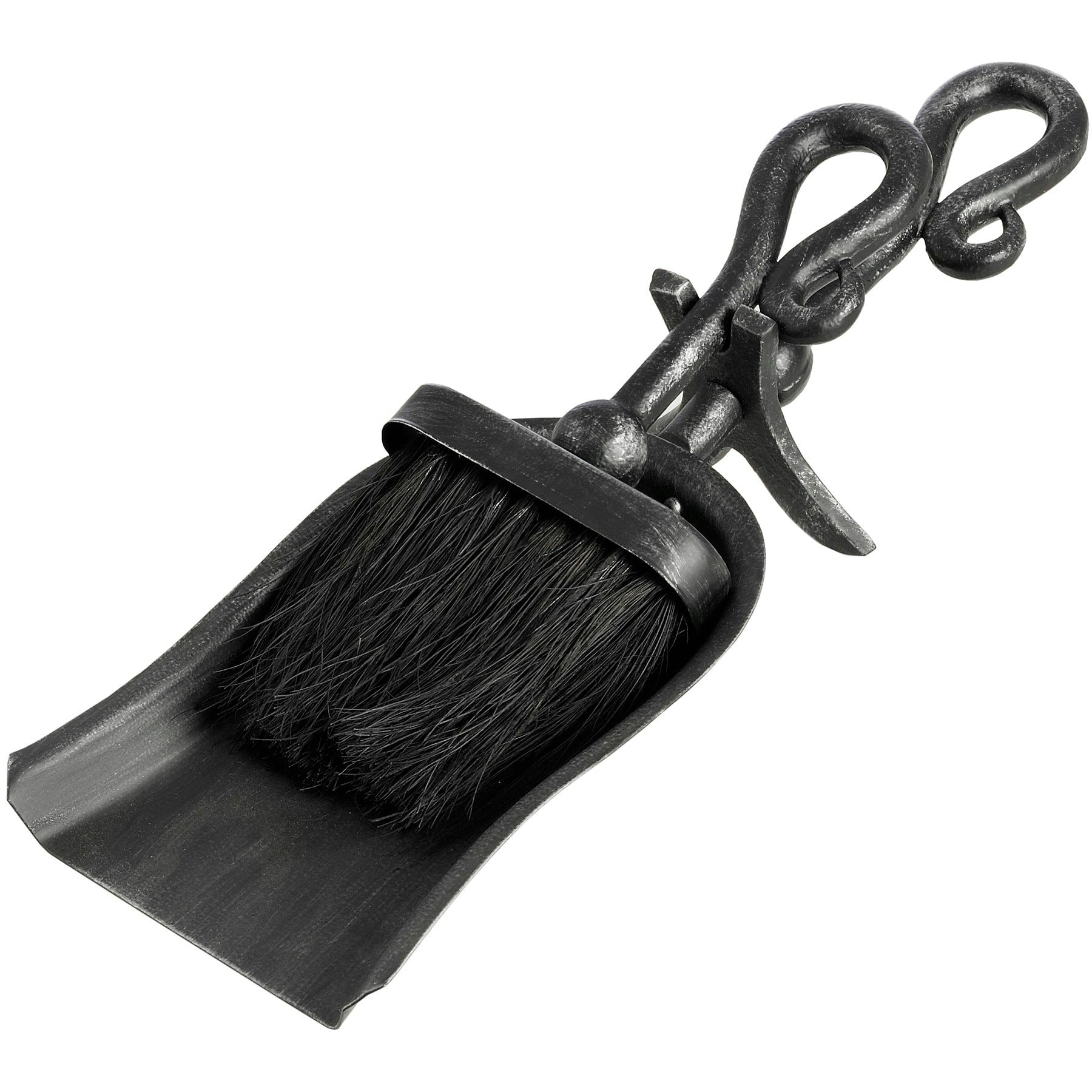 Hill Interiors Black Brushed Steel Crook Top Hearth Tidy Set - Silver/Black/Grey - One Size