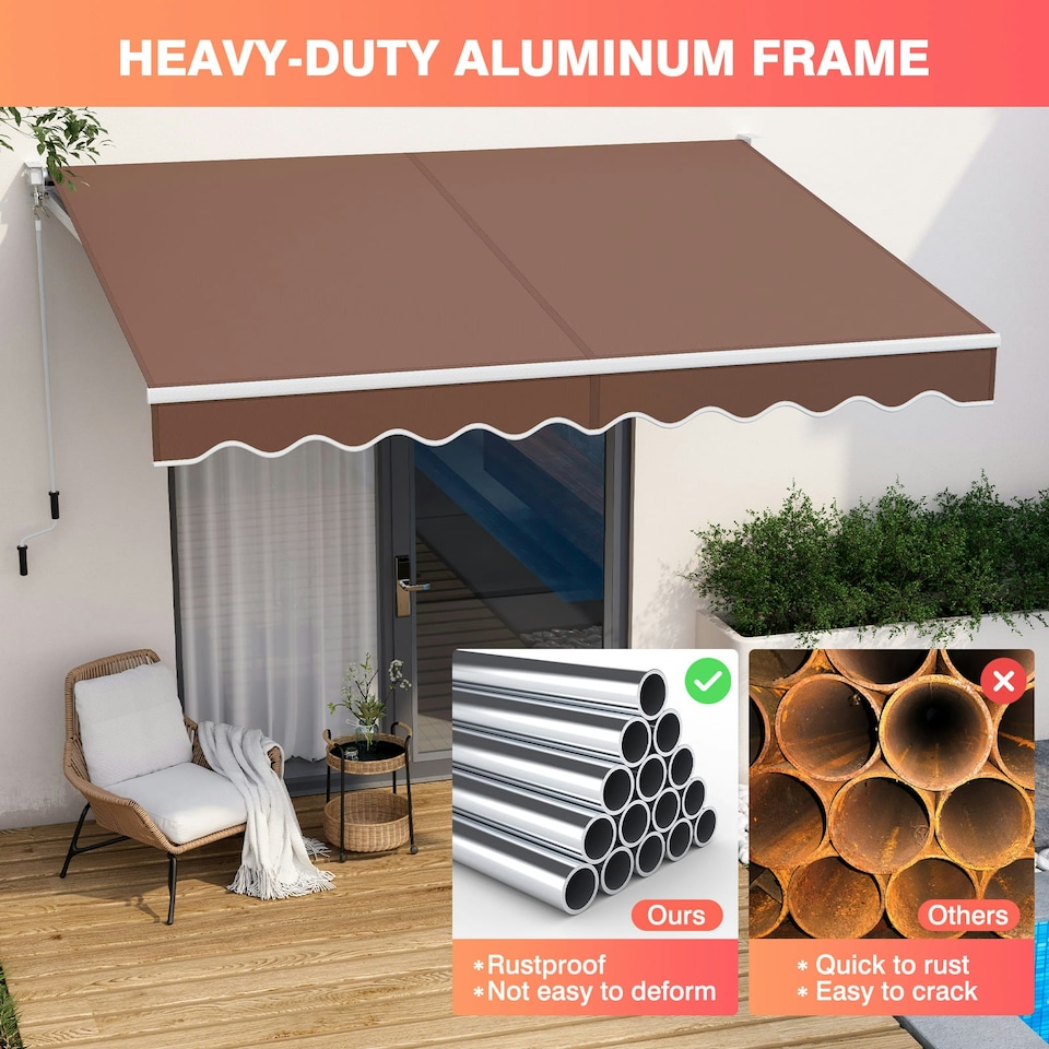 image 1 of COSTWAY Retractable Awning Aluminum Patio Sun Shade Brown | Brown
