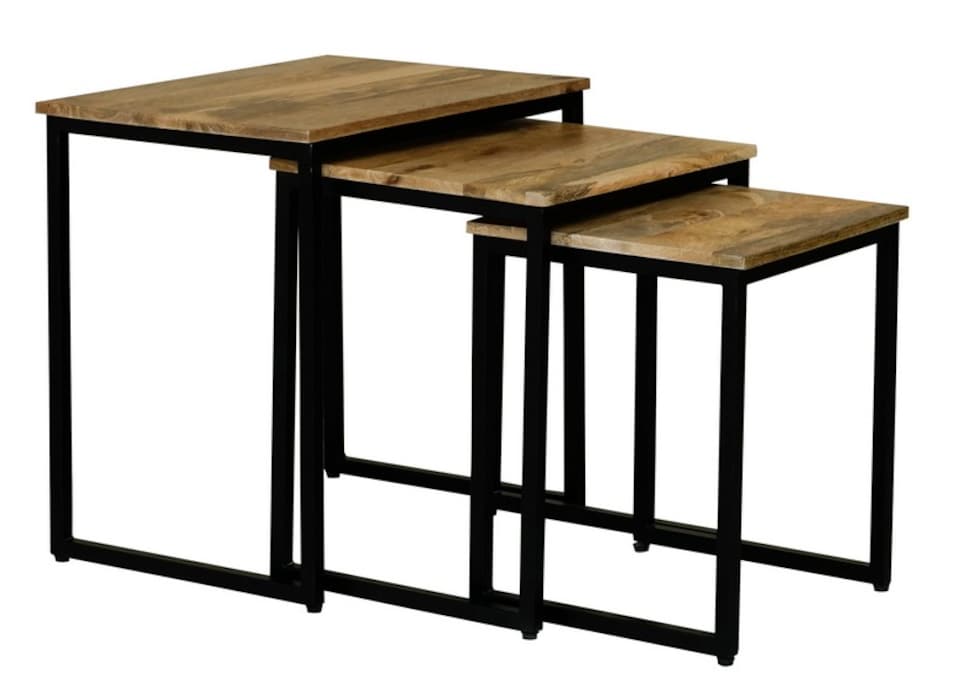 image 1 of Ravi Iron Base Solid Wood Stool (Set of 3) - Mango Wood/Iron - L40 x W54 x H54 cm - Light Finish
