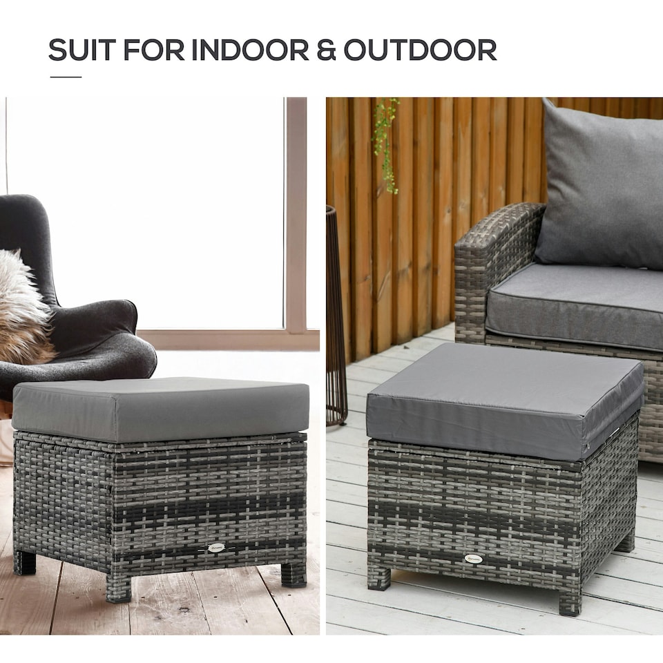 image 1 of Outsunny Rattan Footstool Wicker Ottoman w/ Padded Seat for Backyard Garden