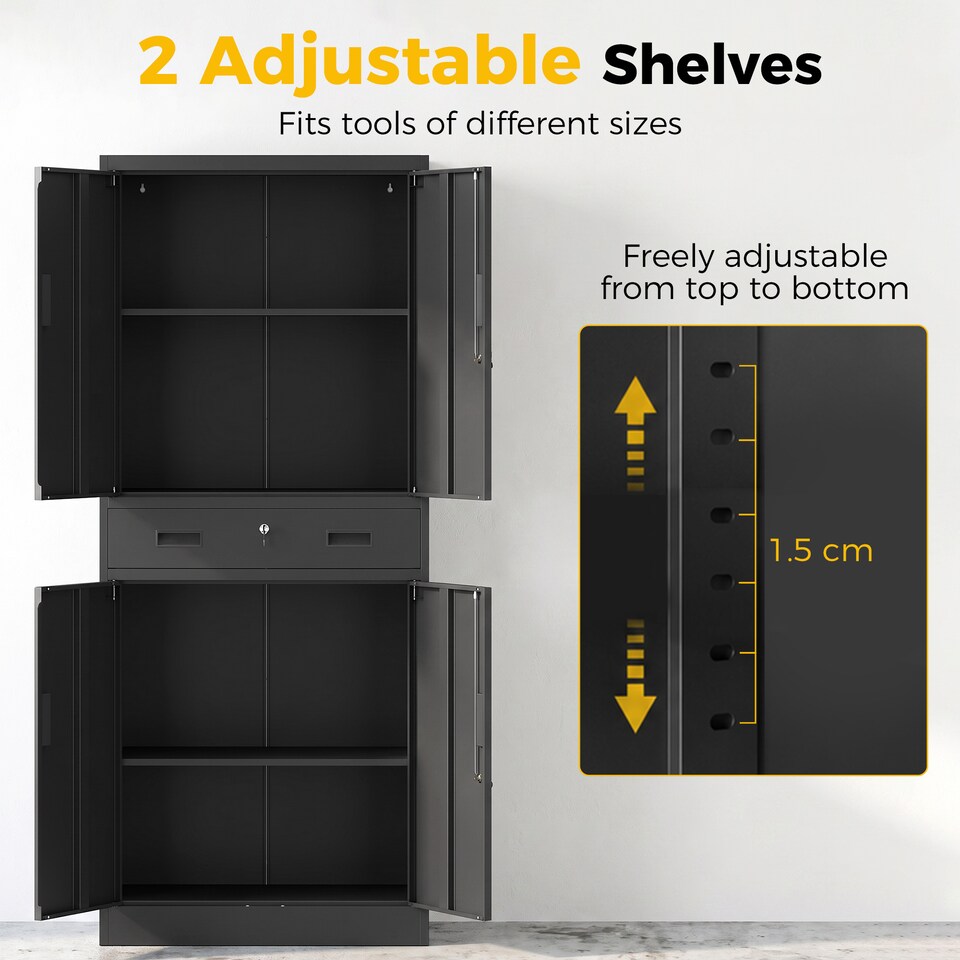image 1 of HOMCOM 180cm Tall Tool Cabinet, Lockable Metal Storage Cabinet with Drawer