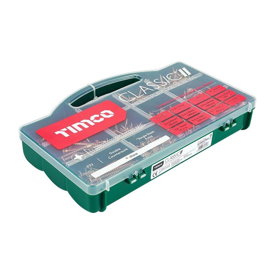 image 1 of Timco - Classic Multi-Purpose Screws - Mixed Tray - PZ - Double Countersunk - Yellow (Size 895pcs - 895 Pieces)