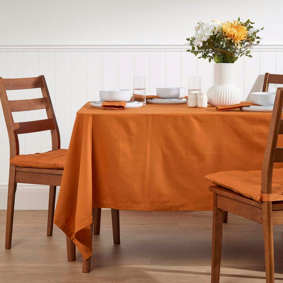 image 1 of Homescapes Burnt Orange Cotton Square Tablecloth - 137 x 137 cm Orange