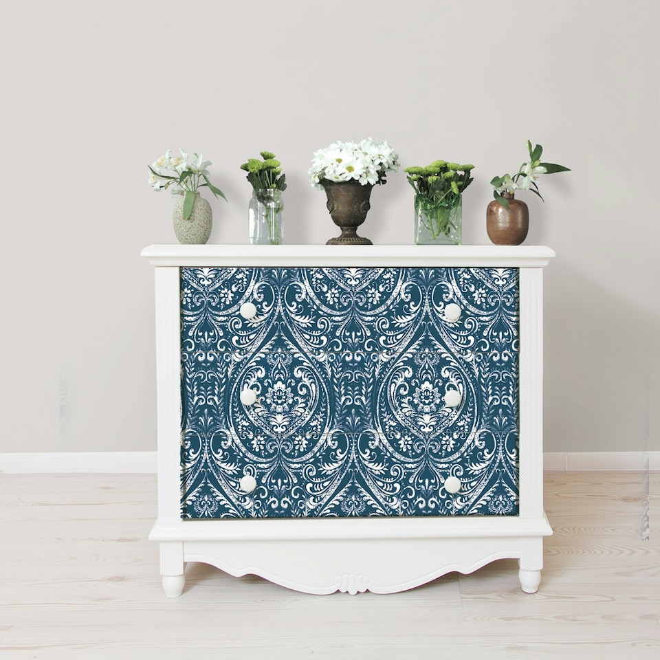image 1 of NuWallpaper NU1689 Bohemian Damask Peel & Stick Wallpaper, Indigo Multi