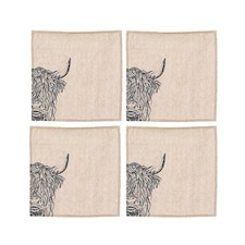 The Just Slate Company Set of 4 Highland Cow Linen Napkins