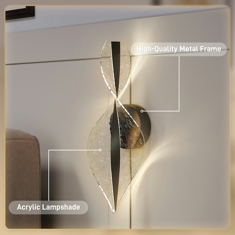 image 1 of HOMCOM Led Wall Lamp 2 Pack, Modern Indoor Spiral Wall Light, Black