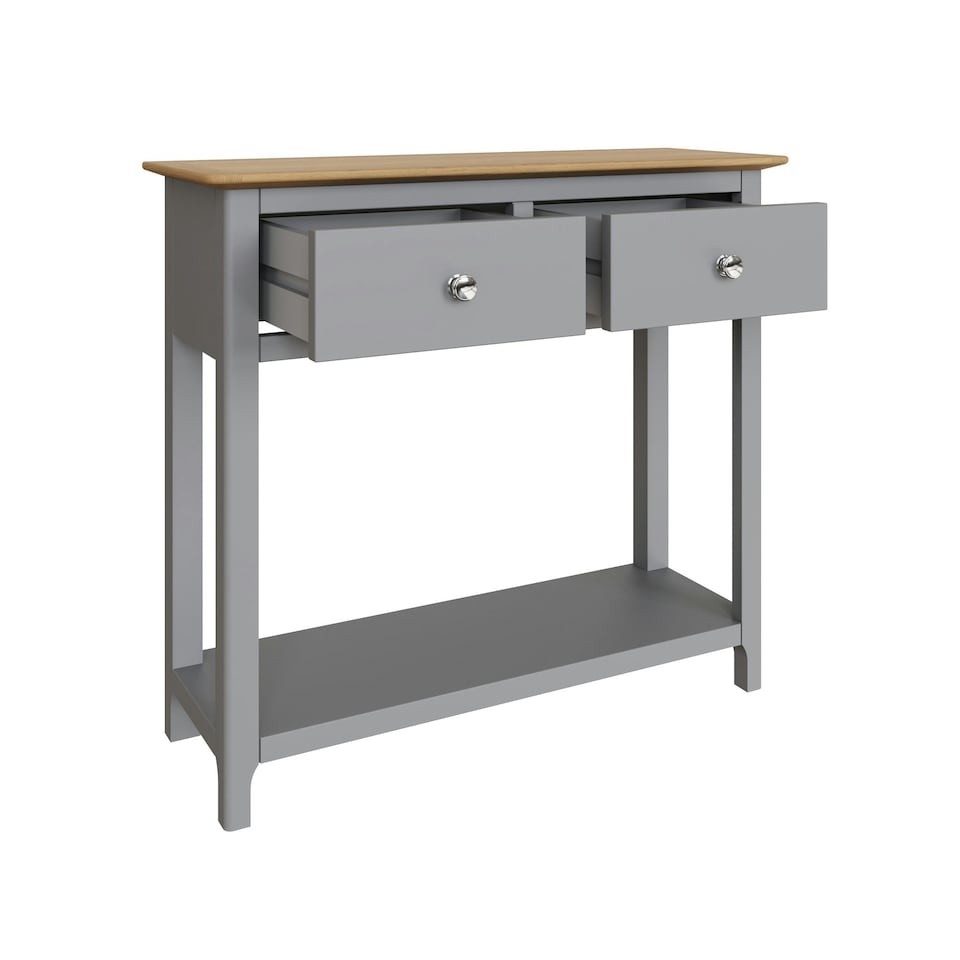 image 1 of Taberno Oak 2 Drawer Console Hallway Table Dove Grey Grey