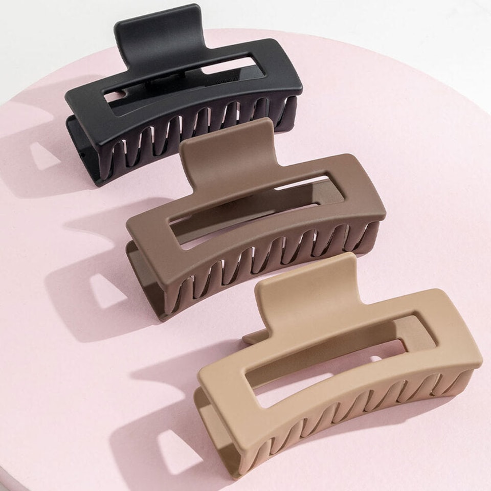 image 1 of Brushworks Classic Claw Hair Clips 3 Pack - Black & Brown