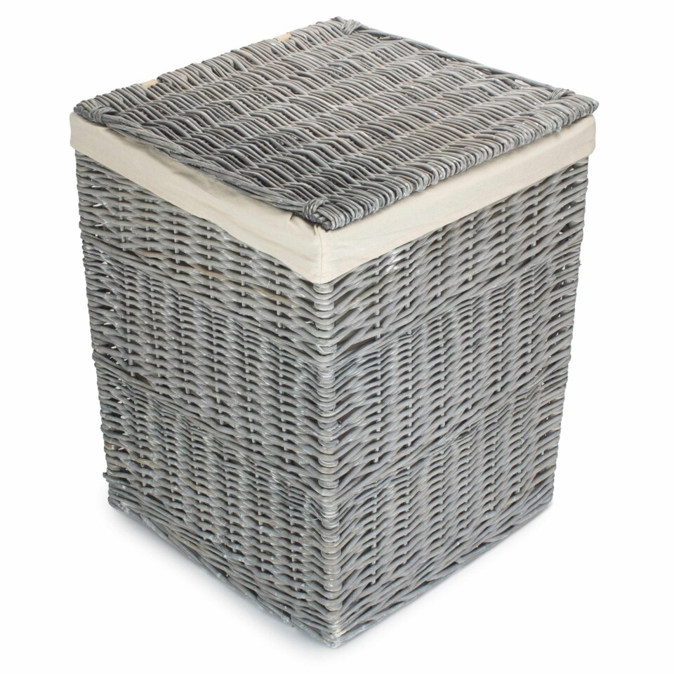 image 1 of Small Grey Wash Square Laundry Basket with White Lining | White | White