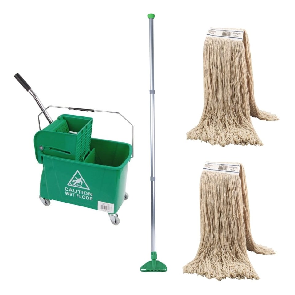 image 1 of Large 20L Commercial Kentucky Mop Bucket & Wringer Set On Wheels Schools , Offices , Shops Green