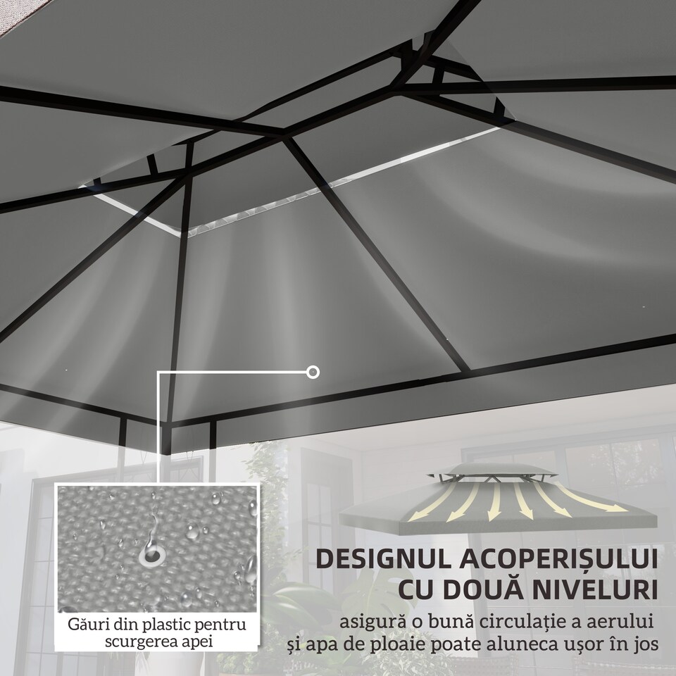 image 1 of Outsunny 3x4m Gazebo Canopy Replacement, 2 Tier Top Roof UV Cover Garden Patio Outdoor Sun Awning Shelters, Light Grey TOP COVER ONLY