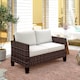 image 8 of Outsunny 2 Seater Rattan Sofa with Cushions, Wicker Garden Loveseat with Armrests, Outdoor Garden Sofa Couch with Steel Frame for Balcony, Porch, Brown