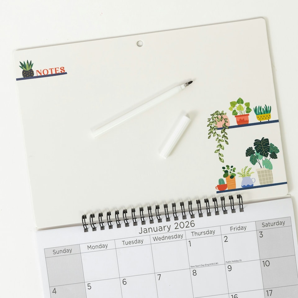 image 1 of 2026 Monthly Memo Board Calendar & Pen Plants Design
