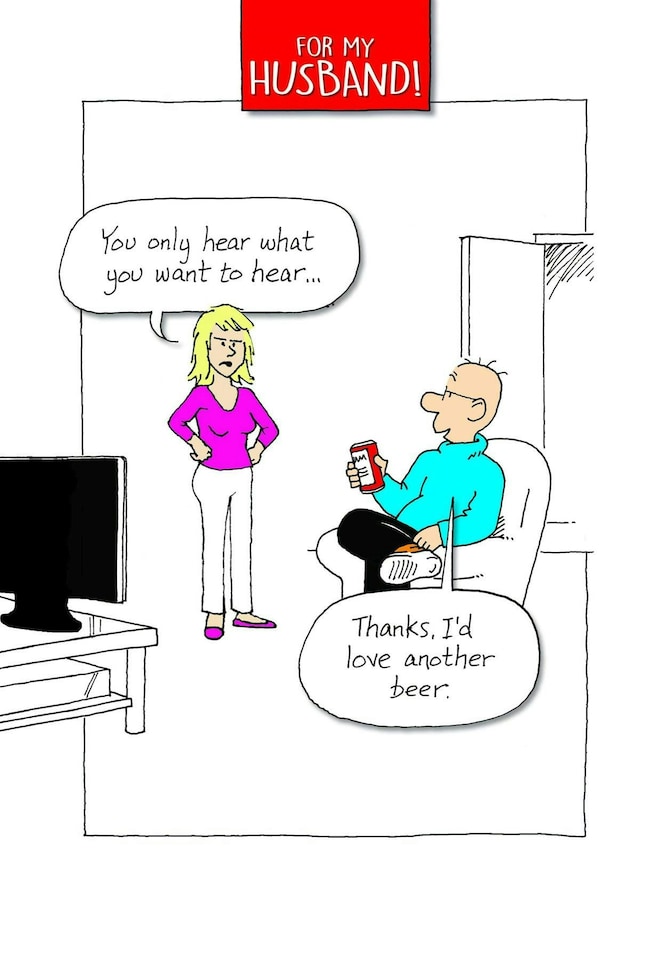 Norbert & Val, Husband Birthday Card, "You Only Hear What You Want To Hear" Birthday Card Husband, Funny Birthday Card Husband