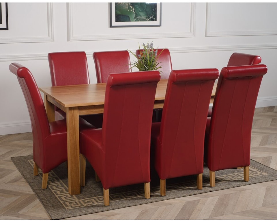image 1 of Oslo 180 x 90 cm Large Oak Dining Table and 8 Montana Leather Chairs | Red | Red