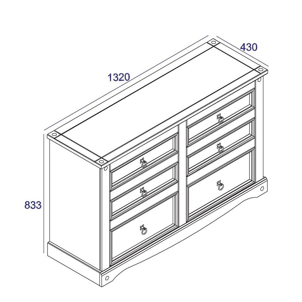 image 1 of Premium Corona 3+3 Drawer Wide Chest of Drawers - Classic Mexican Pine Bedroom Storage Cabinet | Grey | Grey | 1