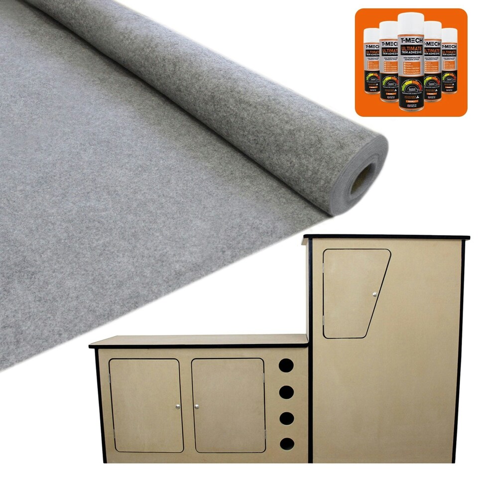 image 1 of 11sqm Smoke Grey Van Lining & Glue With Camper Kitchen Grey