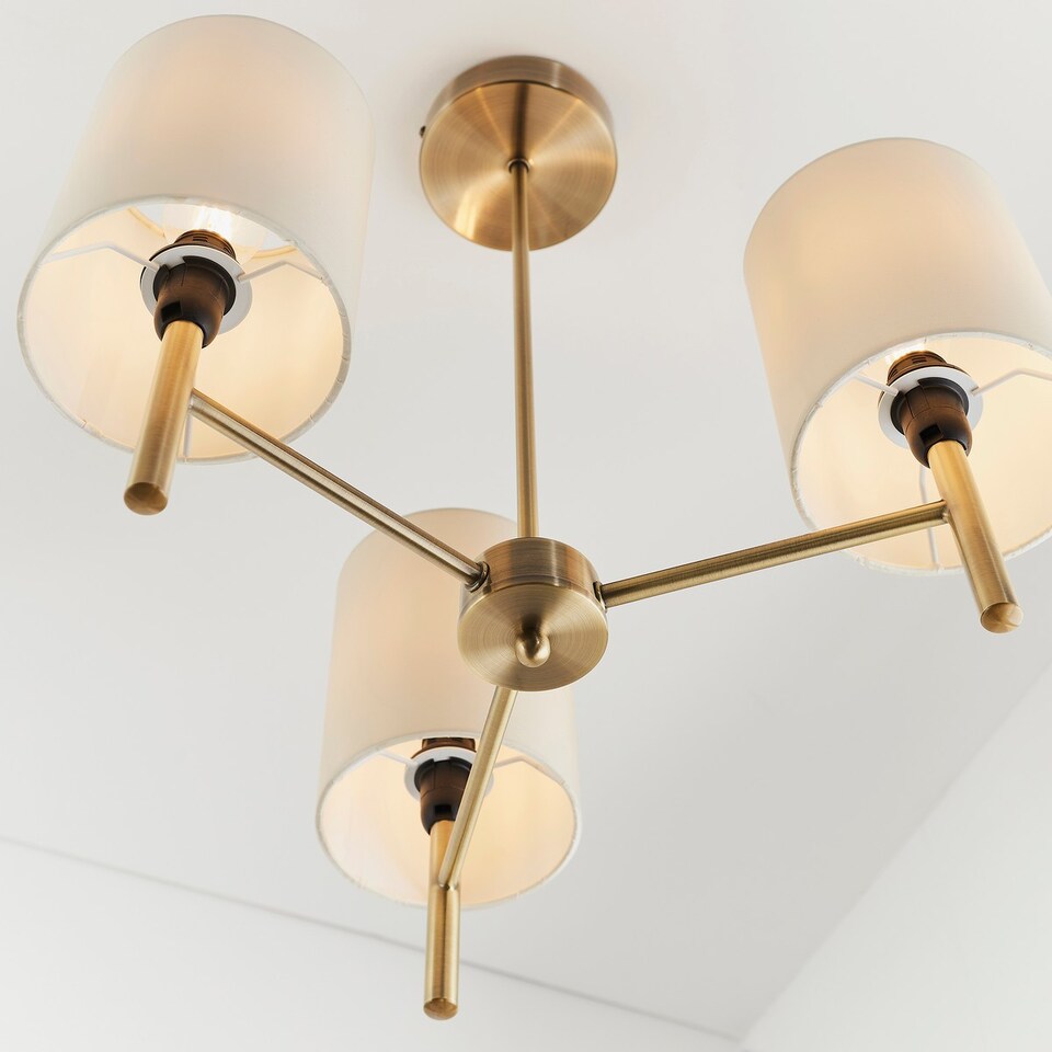 image 1 of Brio 3 Light Semi Flush Multi Arm Ceiling Light Antique Brass, E14